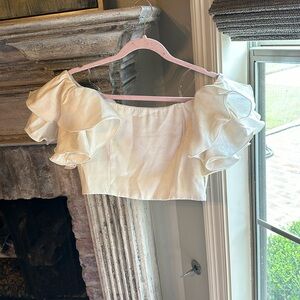 DO + BE strapless ruffle sleeve crop top, cream, large